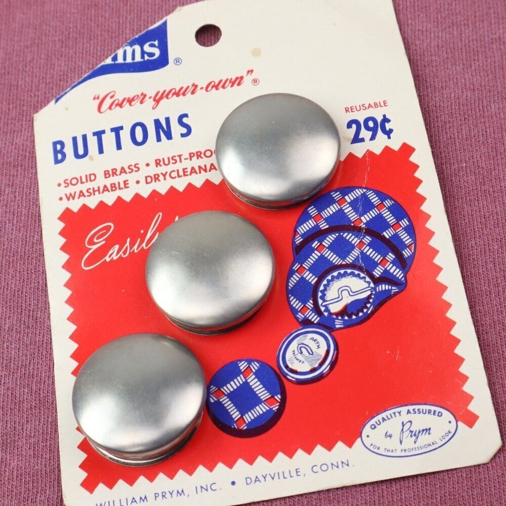 Vintage Prims Buttons DIY Clothing Project Sew Original Card Brass Reusable USA - Picture 2 of 8